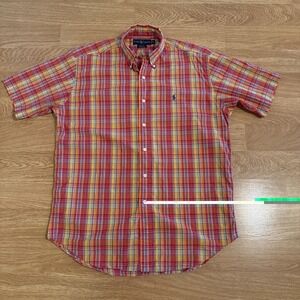 Ralph Lauren Shirt Men's Medium Blake Multicolor Plaid Short Sleeve Button Down